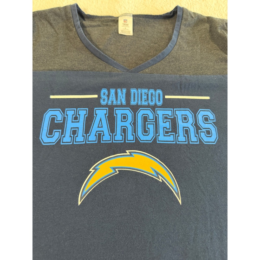 San Diego Chargers NFL Team Apparel Top Women L Navy Grey Excellent V-Neck